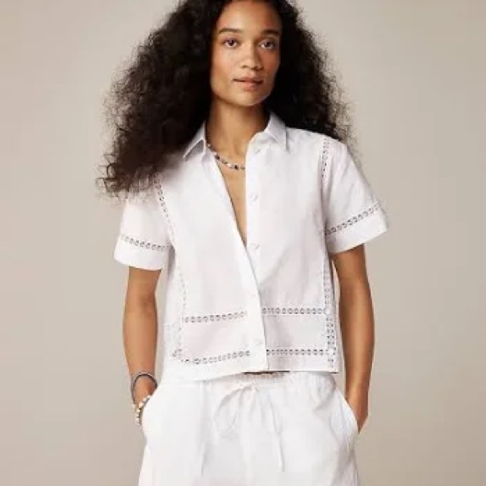 J. Crew Gamine eyelet trim shirt, white